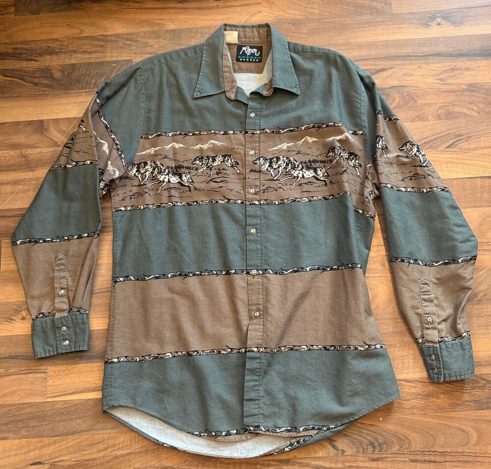Roper Border Button Up Wolves Running Size XL